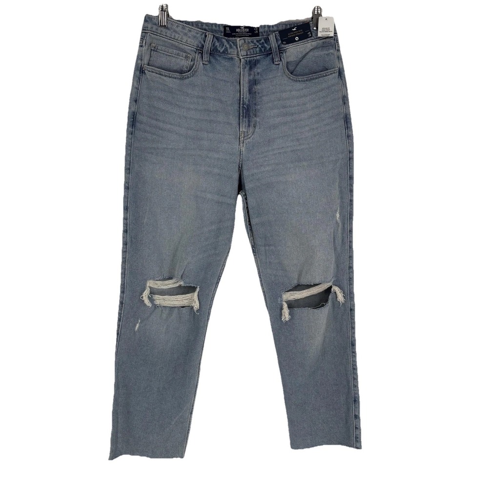 Hollister Jeans Womens 15L Light Wash Ultra High Rise Vintage Straight Ripped